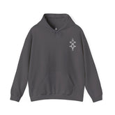 Women’s Heavy Blend™ Hooded Sweatshirt in dark gray with front kangaroo pocket and embroidered design