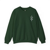 women heavy blend™ crewneck sweatshirt dark green with embroidered design, cotton-polyester blend, ribbed collar and cuffs, durable stitching