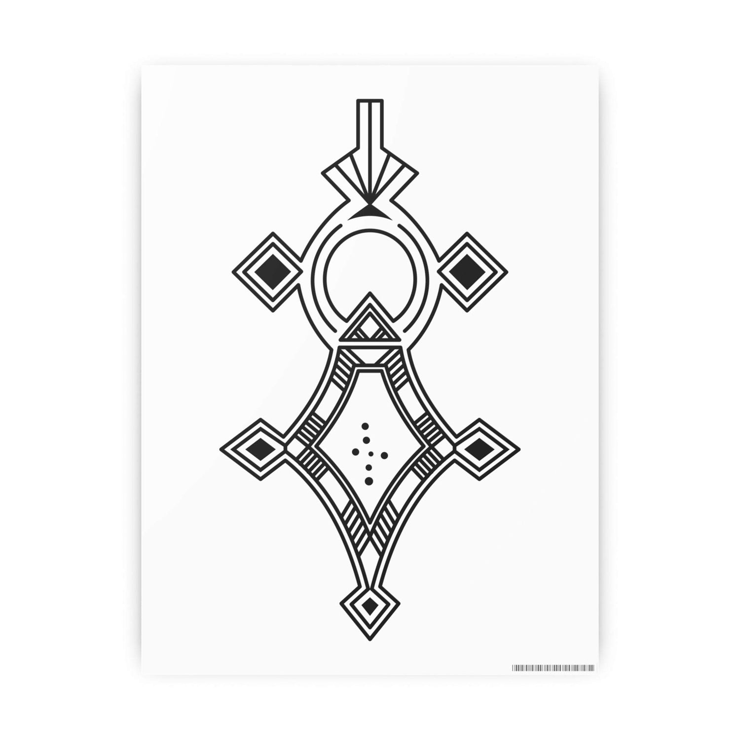 Photo Art Paper Poster featuring intricate black geometric design on smooth satin finish 210gsm premium paper stock with white border and barcode.