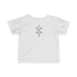 White infant fine jersey tee with geometric print, made of soft combed cotton, durable and comfortable for toddlers.