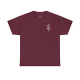 maroon men heavy cotton tee with small geometric chest design and crew neckline