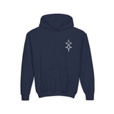 Girls heavy blend hooded sweatshirt navy with embroidery and kangaroo pocket