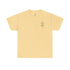 beige men heavy cotton tee with small chest print and crew neckline