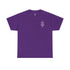 purple men heavy cotton tee with small chest emblem and crew neck design