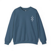 Women’s Heavy Blend™ Crewneck Sweatshirt in blue with durable, soft cotton-polyester blend and subtle embroidered design
