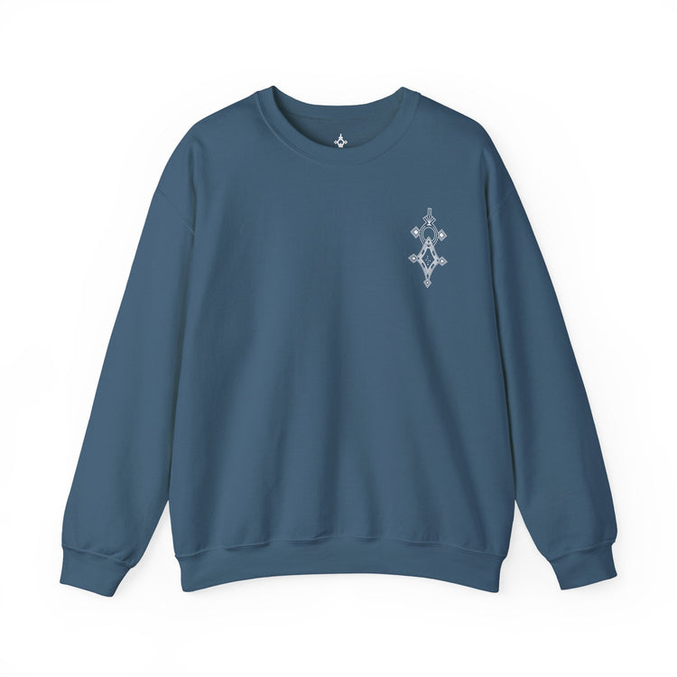 Women’s Heavy Blend™ Crewneck Sweatshirt in blue with durable, soft cotton-polyester blend and subtle embroidered design