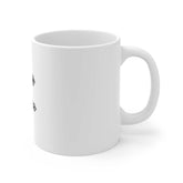 White ceramic mug with easy-grip handle, available in 11oz, 15oz, and 20oz sizes, featuring a scratch-resistant finish for personalized designs