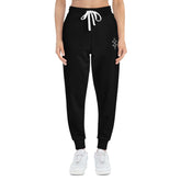 Black women athletic joggers with white drawstring and cuffed ankles, styled for workouts and lounging