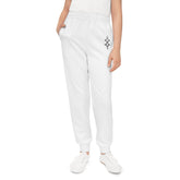 White girls joggers made of 95% recycled polyester and 5% spandex with elastic waistband and side pockets.