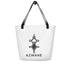 Large white tote bag with black handles and Azwane logo, spacious and durable beach bag