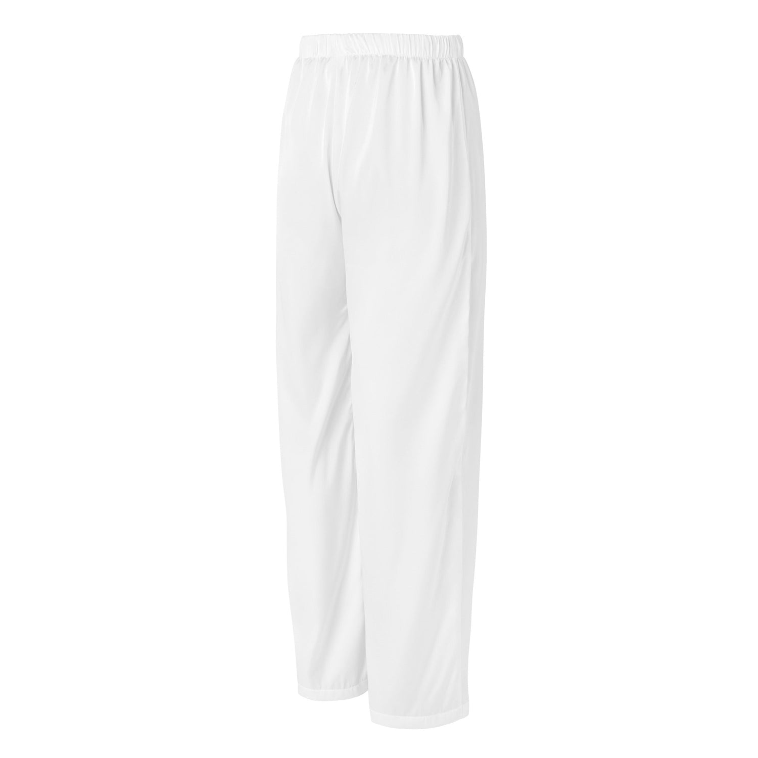White women’s pajama pants with relaxed fit and side seam piping made of silky polyester fabric