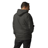 black men hoodie with hood and pouch pocket back view