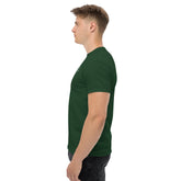 Men wearing green classic tee side view cotton short sleeve shirt