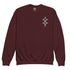 Youth crewneck sweatshirt in maroon with small geometric design, soft fleece fabric, regular fit for kids