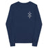 Navy youth long sleeve tee with ribbed cuffs and small chest design, made of soft durable Airlume cotton