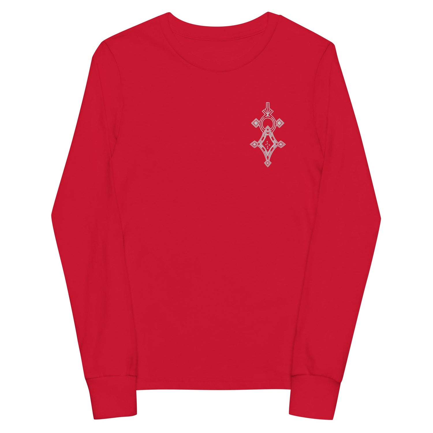 Youth long sleeve tee in red with classic crew neck and ribbed cuffs made from soft Airlume combed cotton