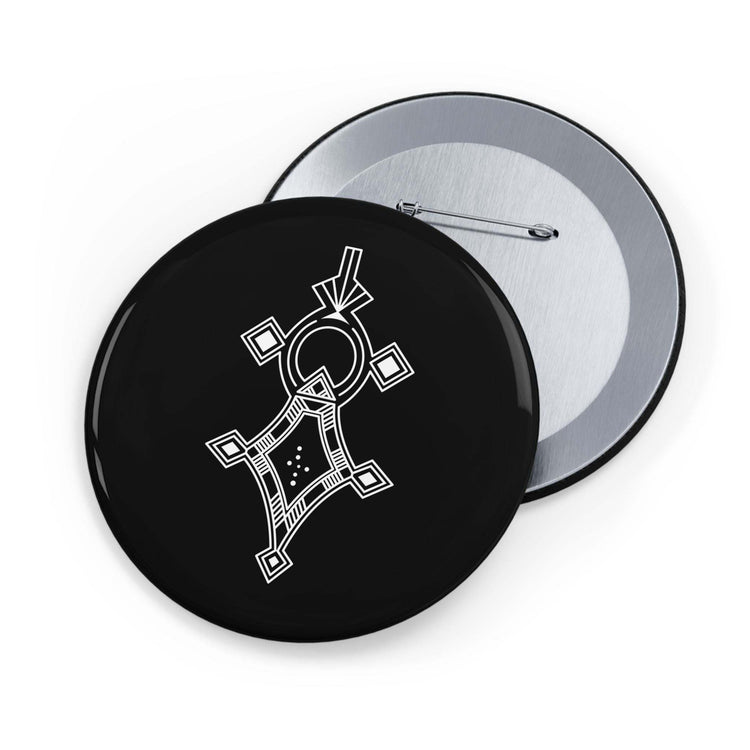 Round pins with steel shell, magnetic metal backing, glossy scratch-resistant black design
