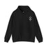 Black men’s Heavy Blend hooded sweatshirt with front kangaroo pocket and small chest embroidery design