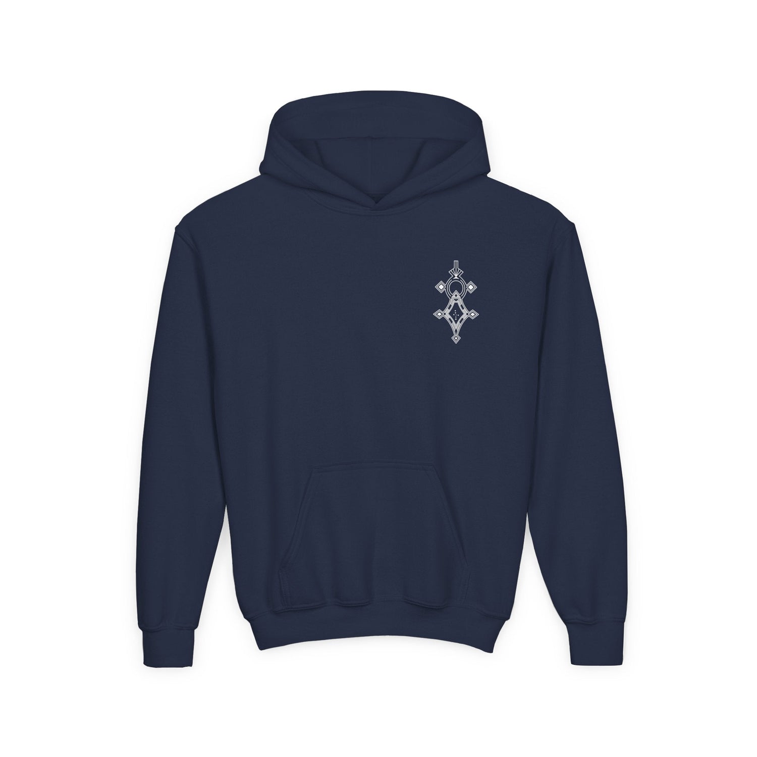 Girls heavy blend hooded sweatshirt navy with embroidery and kangaroo pocket