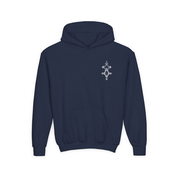 Girls heavy blend hooded sweatshirt navy with embroidery and kangaroo pocket