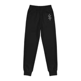 Black boys joggers with elastic waistband and side pockets made from recycled polyester and spandex.