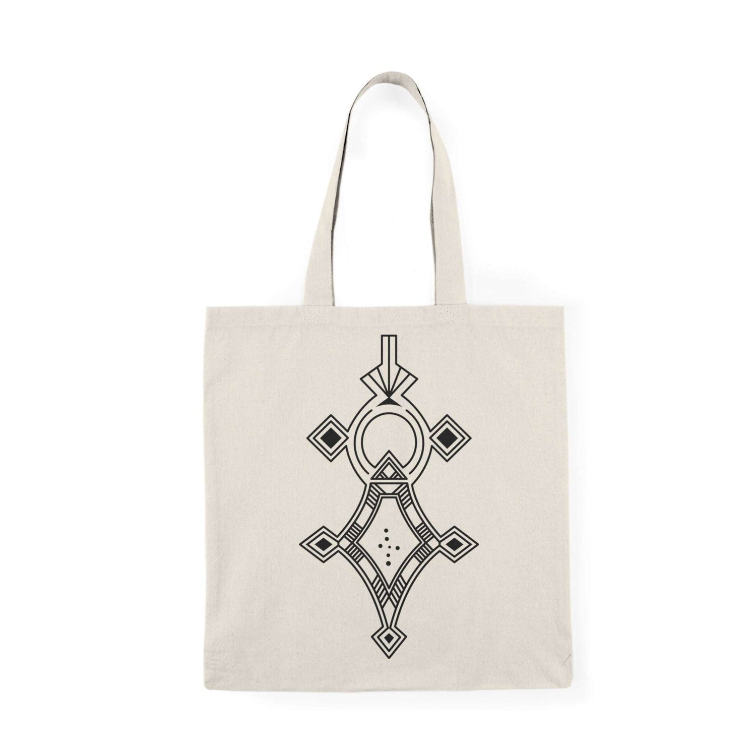 Natural Tote Bag 100% cotton canvas with black geometric design and self-fabric handles