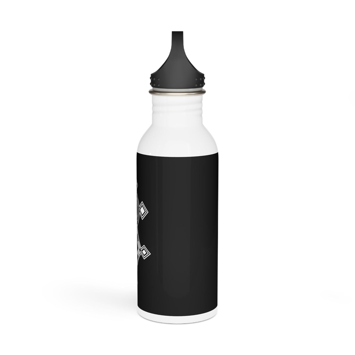 20oz black and white stainless steel water bottle with wide neck and black cap