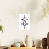 Photo Art Paper Poster with geometric black and white design on premium 210gsm satin finish paper displayed on beige wall with decorative vases and plants nearby