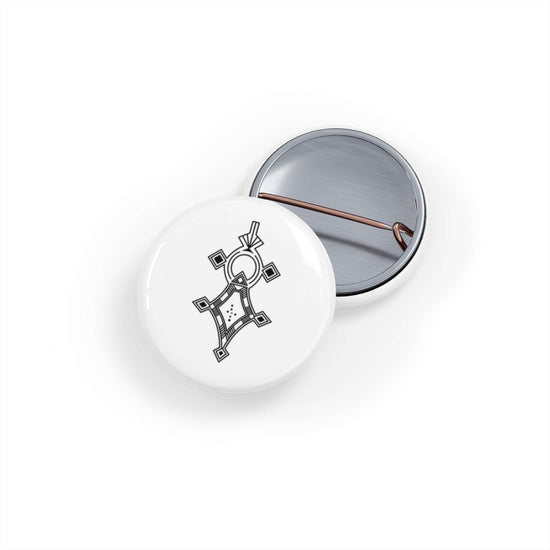 Round Pins with steel shell, pinned magnetic metal backing, and scratch-resistant glossy mylar cover, available in four sizes