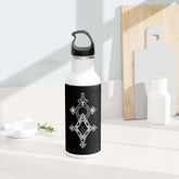 20oz stainless steel water bottle with black cap and geometric design