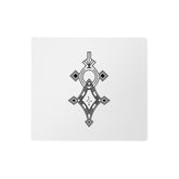 White gaming mouse pad with black geometric design and non-slip base, large size with quality edge stitching.