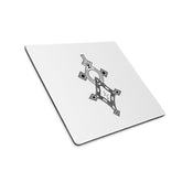 White gaming mouse pad with black geometric design and non-slip base, large size and stitched edges for professional gaming setups.