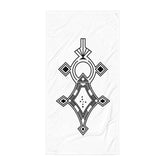 White sublimation towel with black geometric design, soft cotton-polyester fabric, 30x60 inches size.