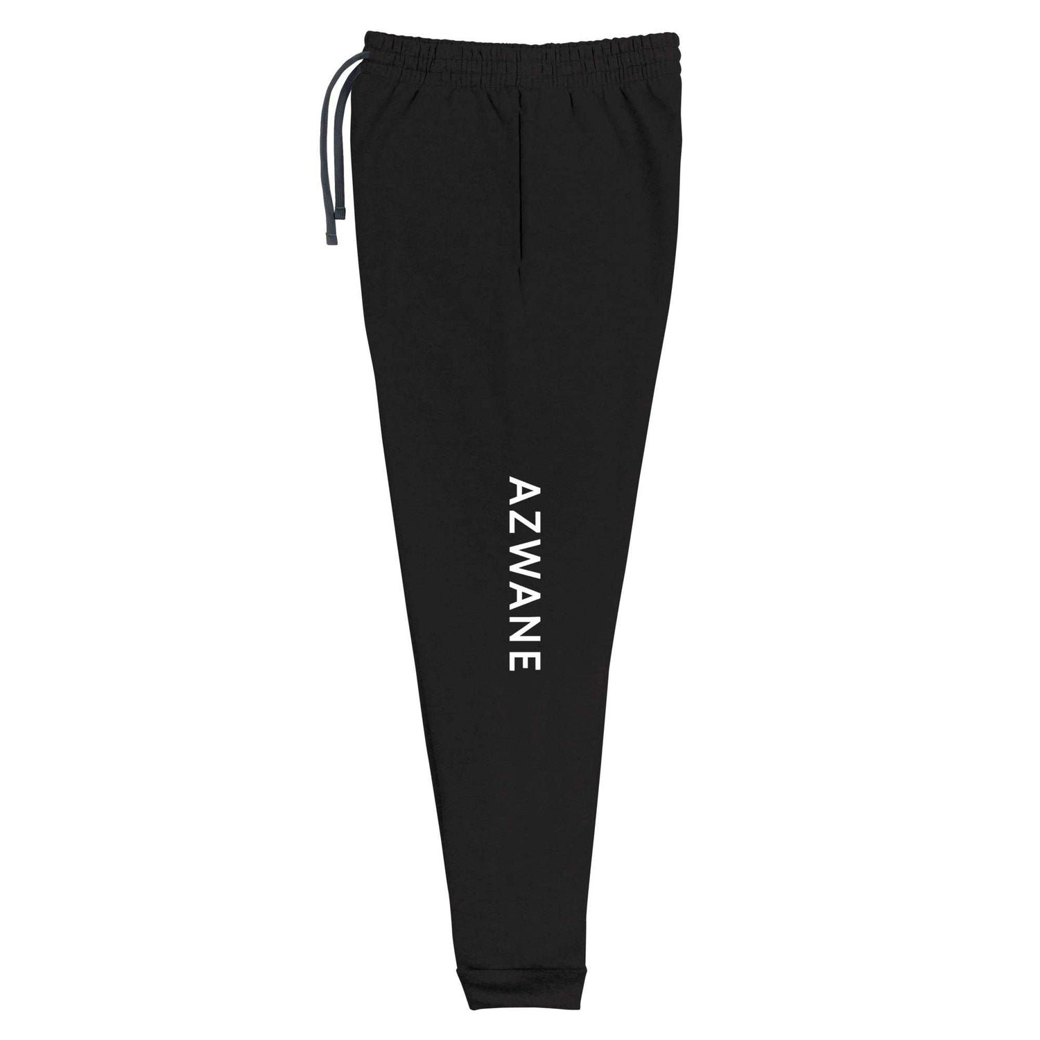 Black women joggers with elastic waistband and white AZWANE text on the leg