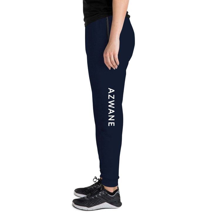 Women joggers navy tapered fit with AZWANE text and elastic waistband