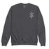 Youth crewneck sweatshirt in dark gray with soft fleece fabric and small chest graphic design.