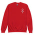 Red youth crewneck sweatshirt with soft fleece fabric and geometric chest design