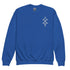 Blue youth crewneck sweatshirt with geometric design made of soft fleece fabric