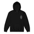 Black youth heavy blend hoodie with front pouch pocket and graphic emblem on chest