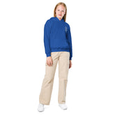 youth heavy blend hoodie in blue with front pouch pocket worn by child model