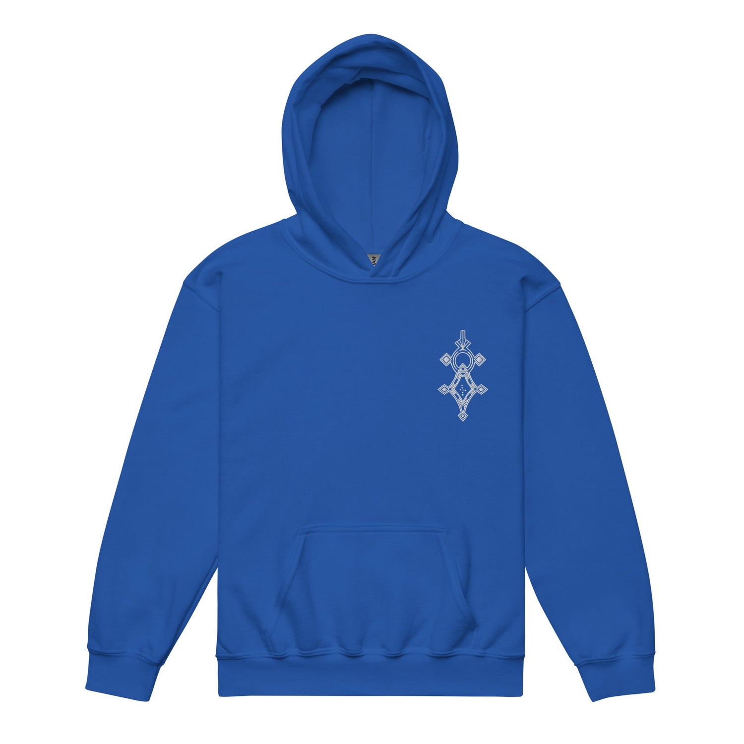 Youth heavy blend hoodie in blue with front pouch pocket and double-lined hood for children&