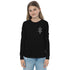 Youth long sleeve tee in black with ribbed cuffs and crew neck worn by smiling girl