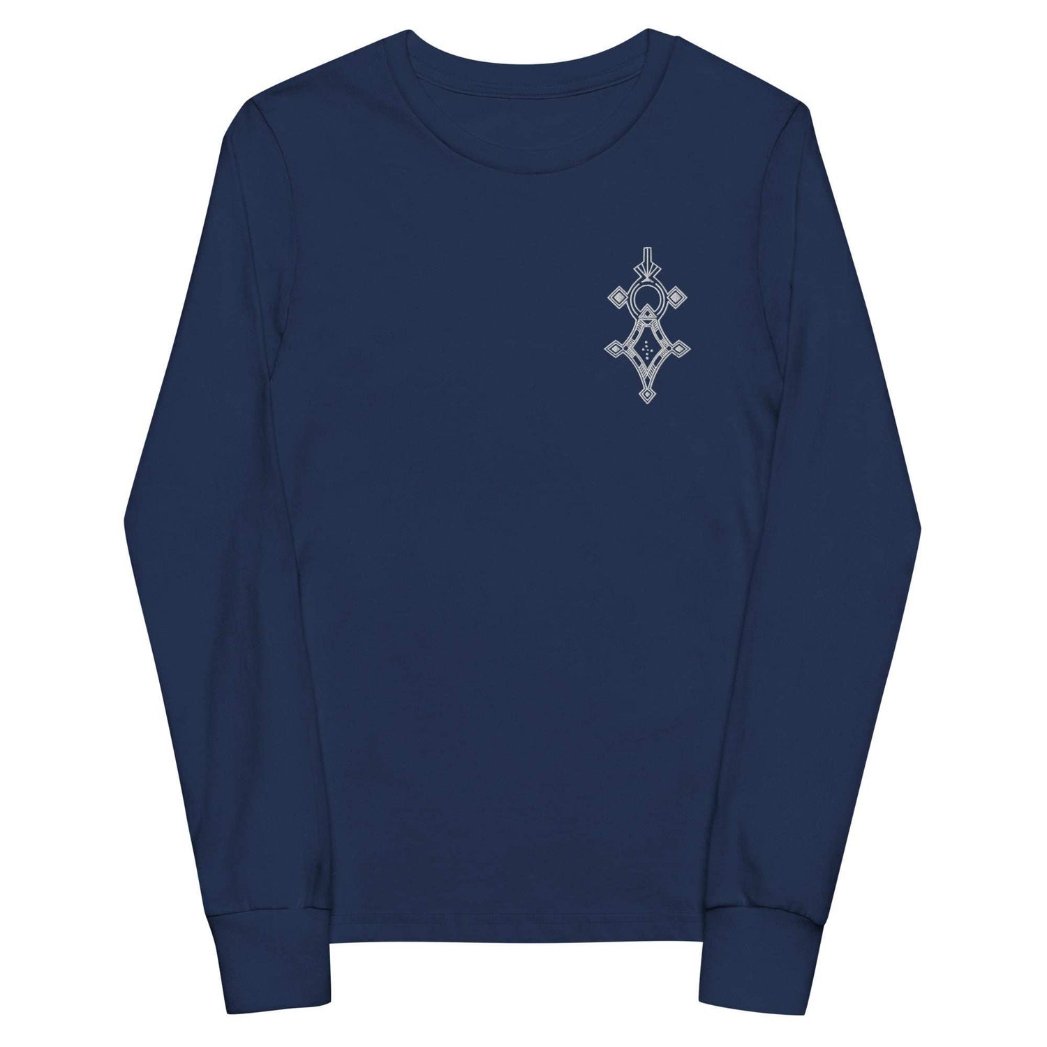 Youth long sleeve tee in navy with classic crew neck and ribbed cuffs made from soft Airlume combed cotton