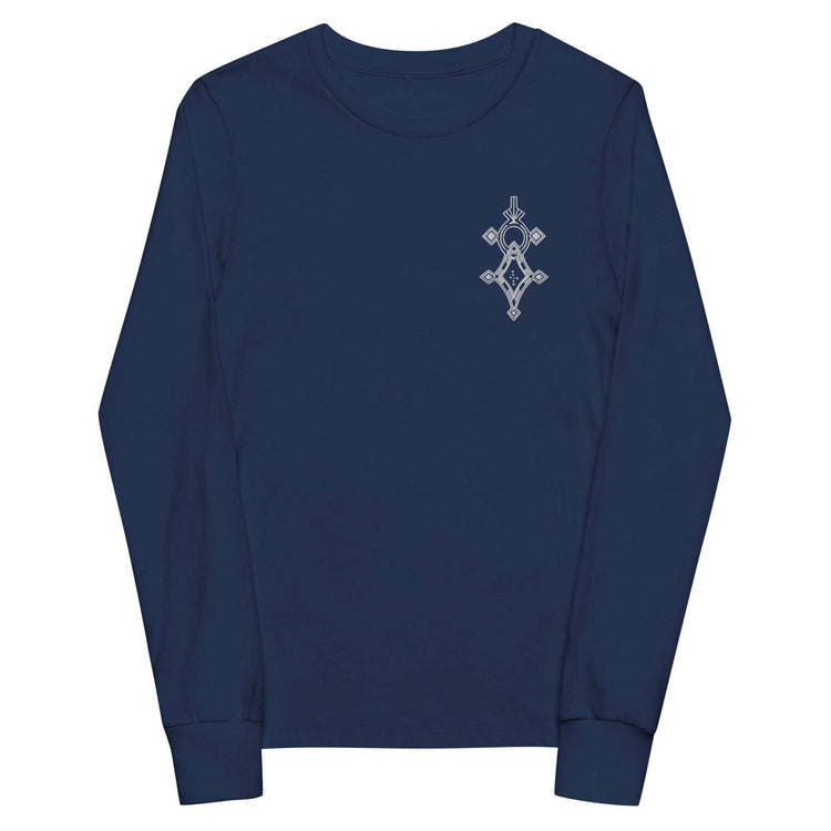 Youth long sleeve tee in navy with classic crew neck and ribbed cuffs made from soft Airlume combed cotton